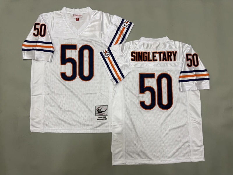 Men 2025 Nike Chicago Bears #50 Singletary White Throwback Limited NFL Jersey style 001